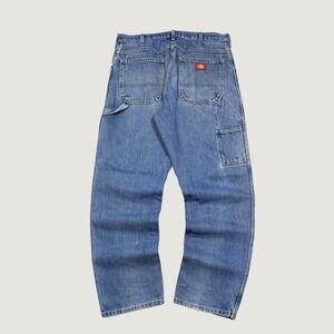 Dickies Relaxed Fit Carpenter Jeans Mens 36x32 Blue Distressed Workwear 1993SNB